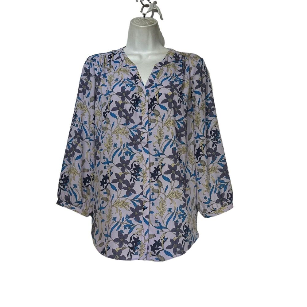 nydj Pintuck 3/4 Sleeve Blouse top Size S